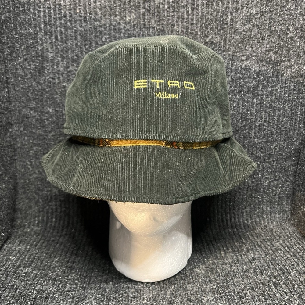 Etro Milano Reversible Bucket Hat Size Large Corduroy Plaid Made‎ In Italy